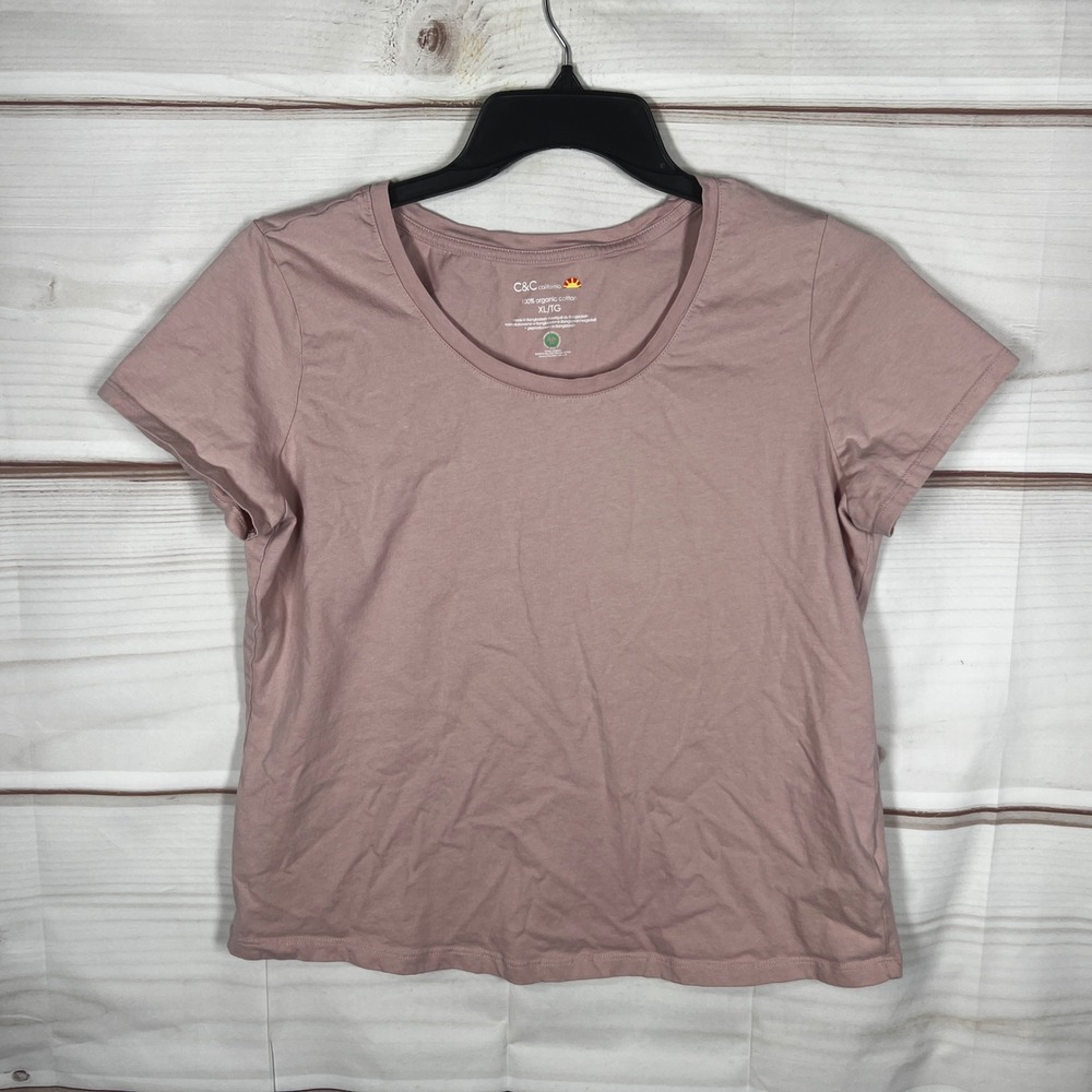 C&C California Organic Cotton Top Womens XL Purple Solid Short Sleeve Scoop Neck